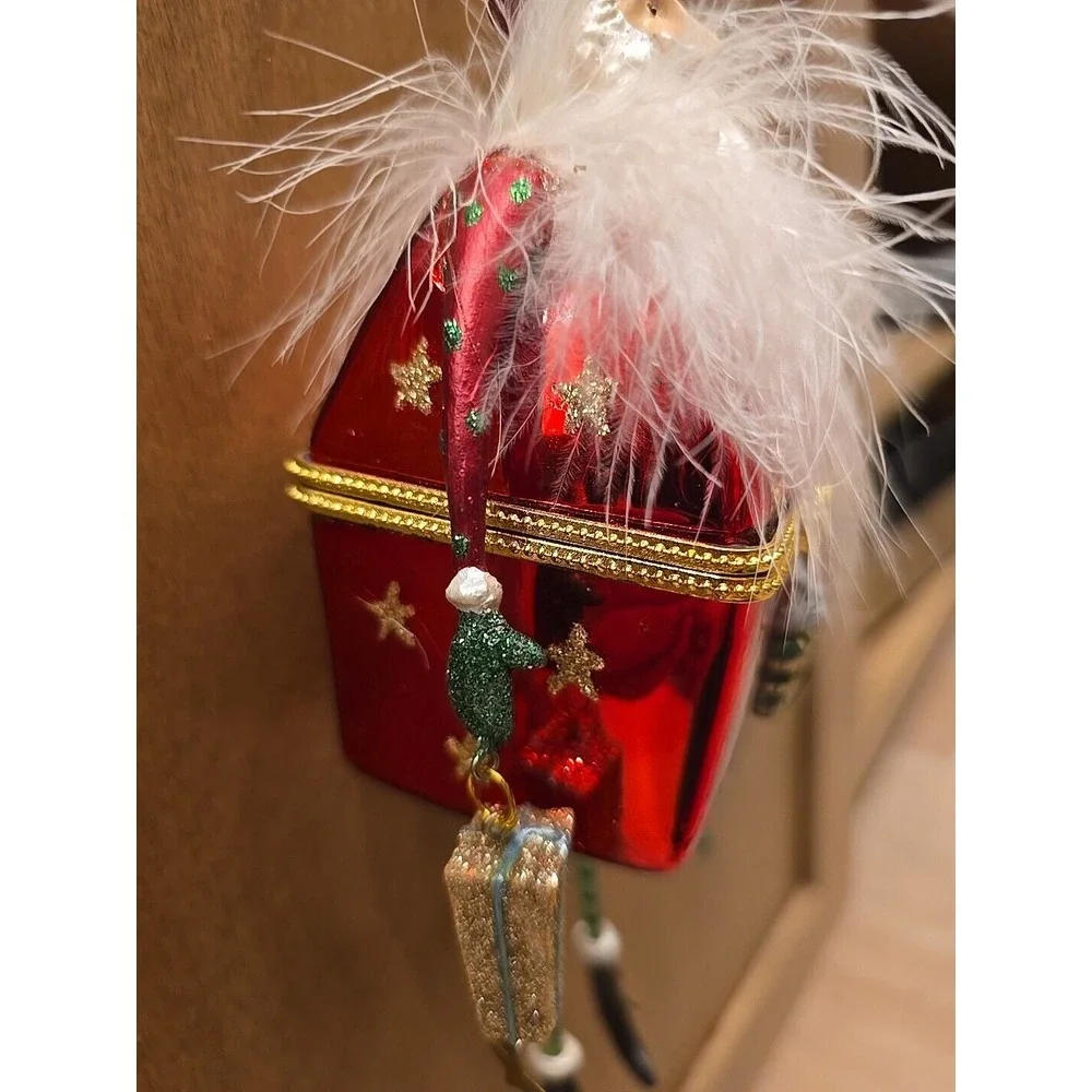 Santa Clause Rare Trinket Box Ornament Arms Legs Present Cat Share Your Blessing